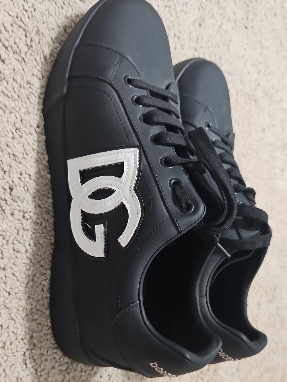 Dolce & Gabbana Black Lace-Up Sneakers with White Logo Patch